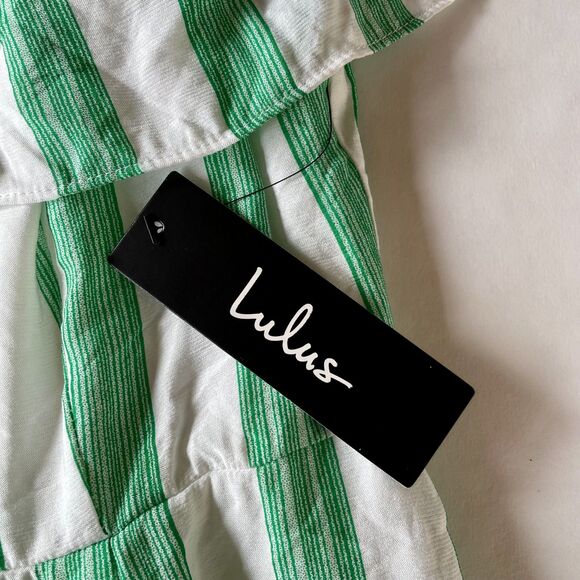 NWT Lulus Persephone White & Green Striped Off the Shoulder Ruffle Dress Size S - Picture 9 of 16
